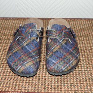 Birkenstock Boston Blue Plaid Wool Felt Tartan Clogs sz 41 L10 M8 Narrow